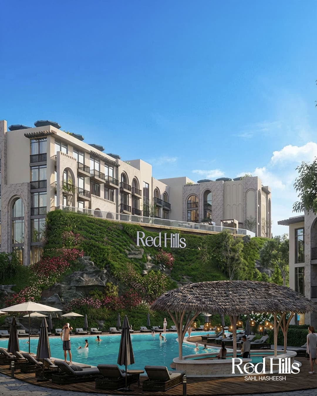 Red Hills Hurghada night view of residential buildings